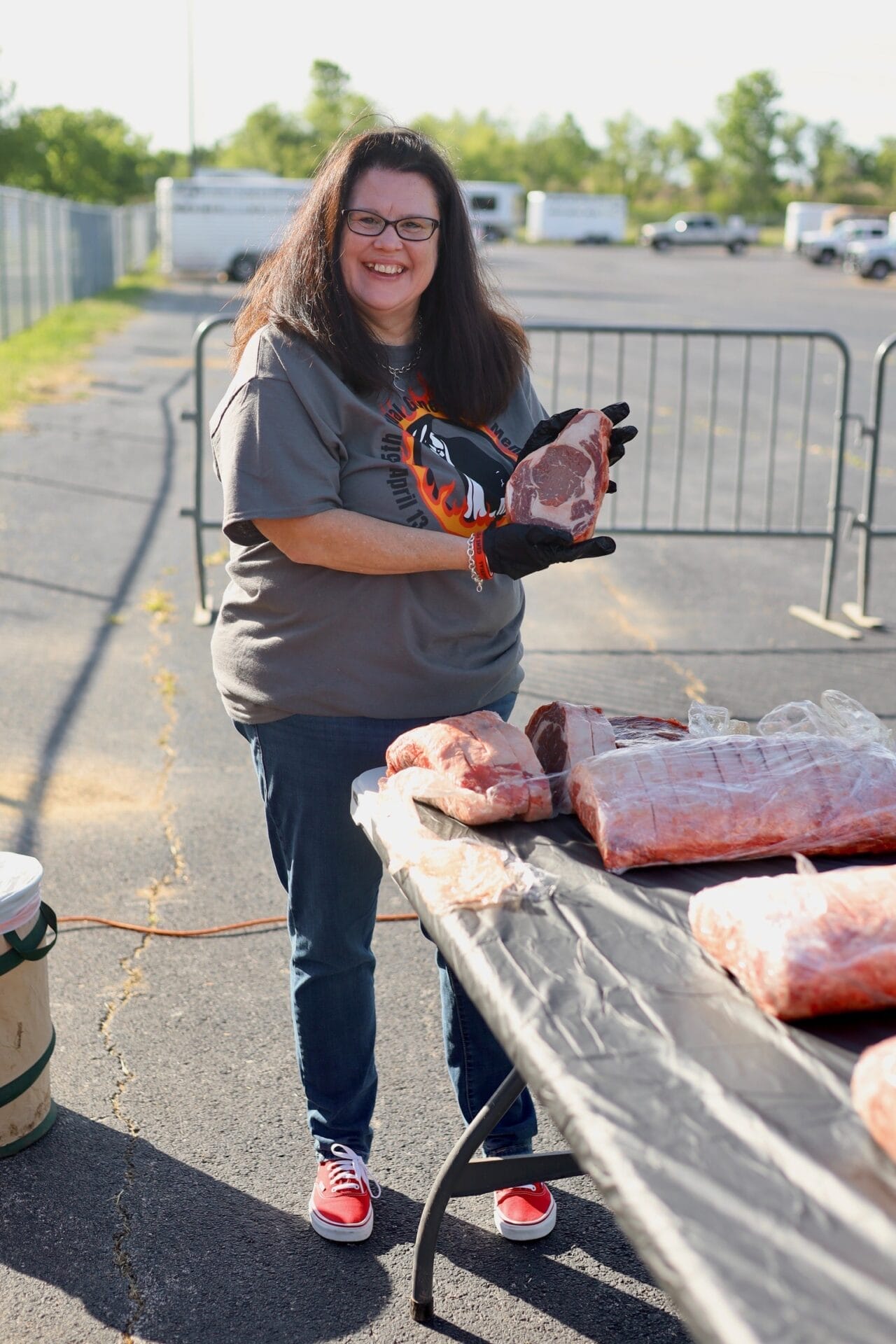 Carrie Potts Setting up the Table for steak selection.